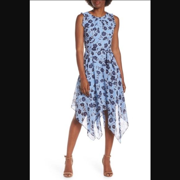 Eliza J Dresses & Skirts - eliza j | floral handkerchief hem dress blue